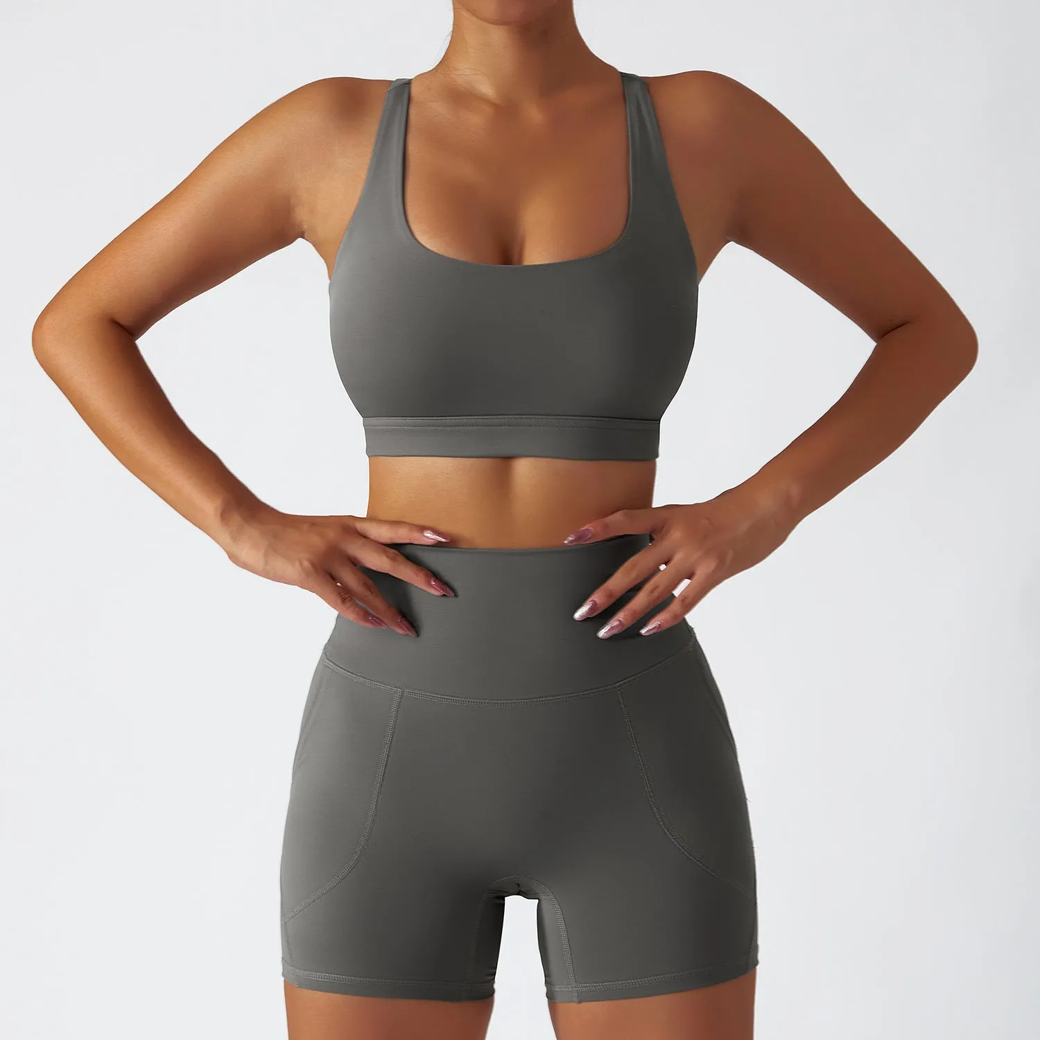 wholesale high waist training-sports short sets