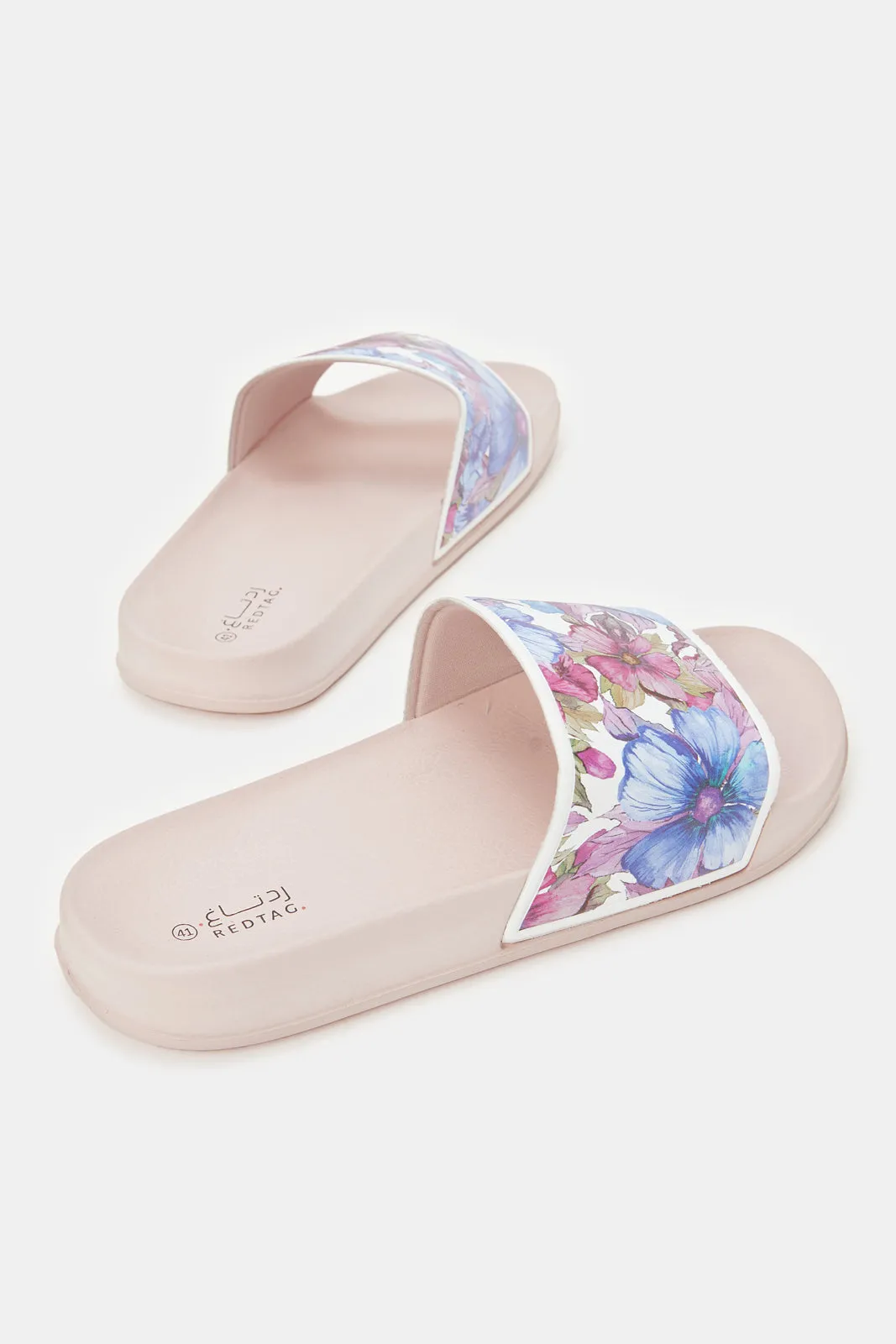 Women Pink Floral Print Slides