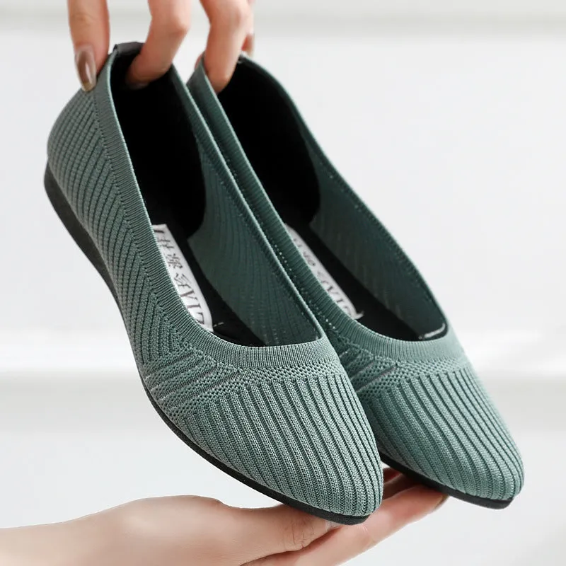 Women's Bottom Pumps Flying Woven Breathable Flat Canvas Shoes