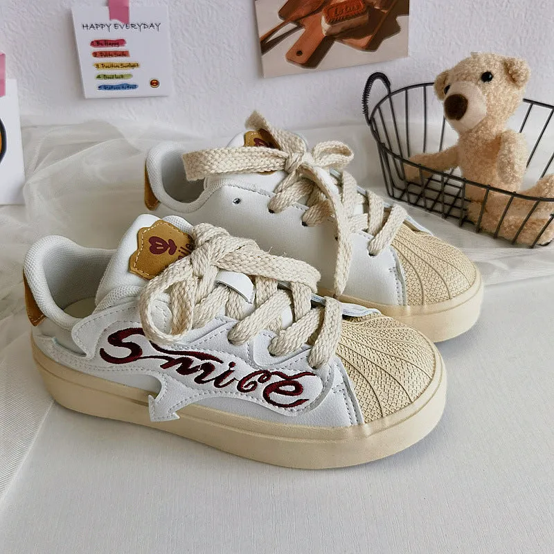 Women's Embroidered Letters Shell Head White Springtide Canvas Shoes