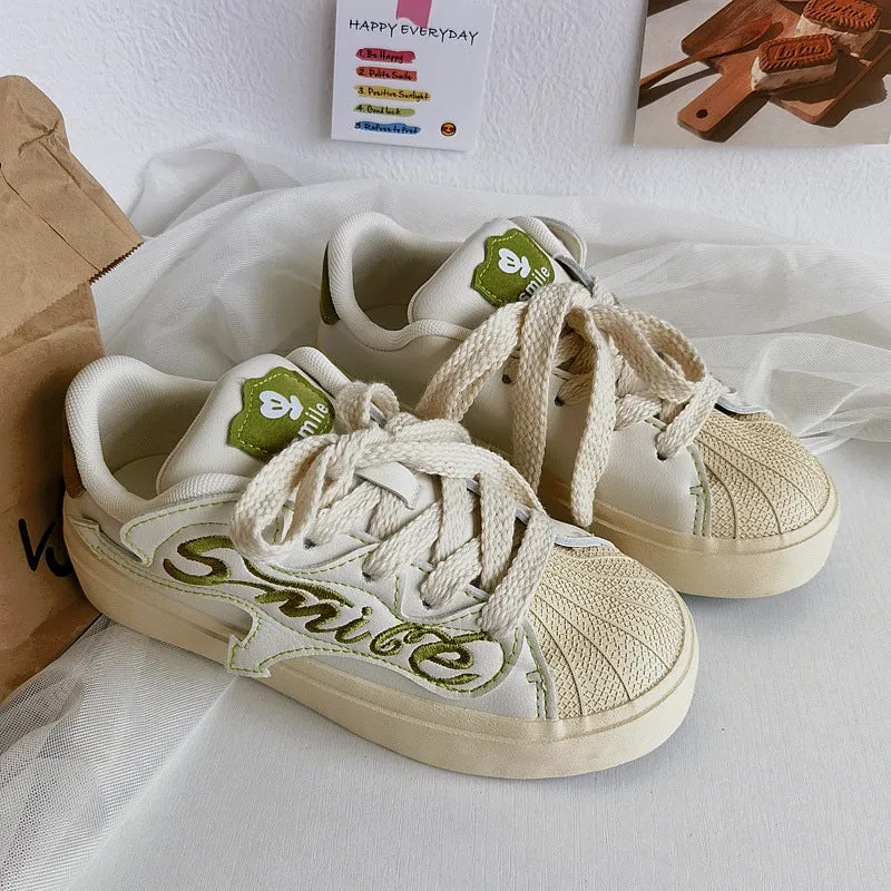 Women's Embroidered Letters Shell Head White Springtide Canvas Shoes