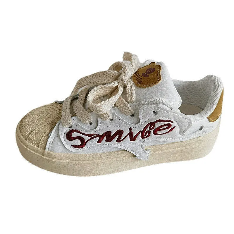 Women's Embroidered Letters Shell Head White Springtide Canvas Shoes