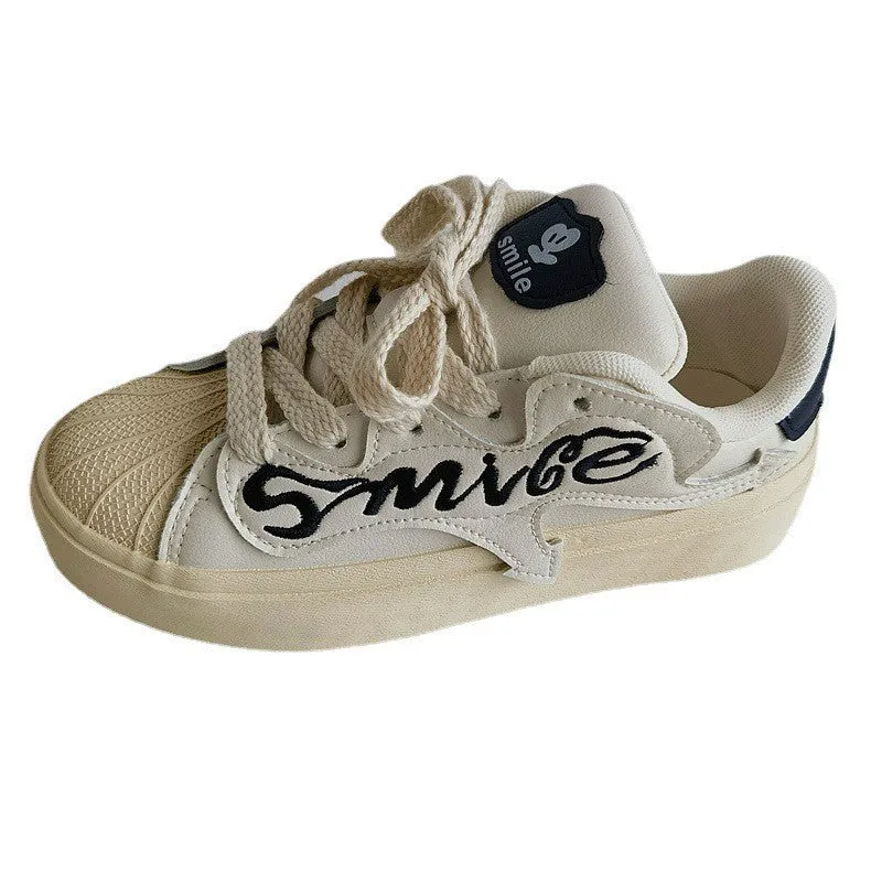 Women's Embroidered Letters Shell Head White Springtide Canvas Shoes