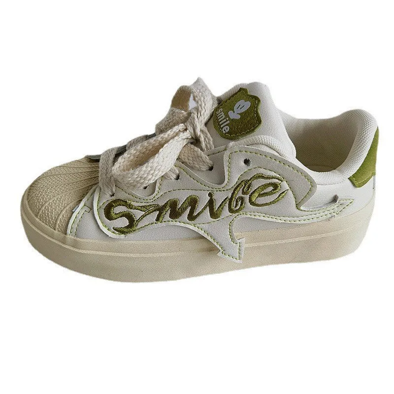 Women's Embroidered Letters Shell Head White Springtide Canvas Shoes