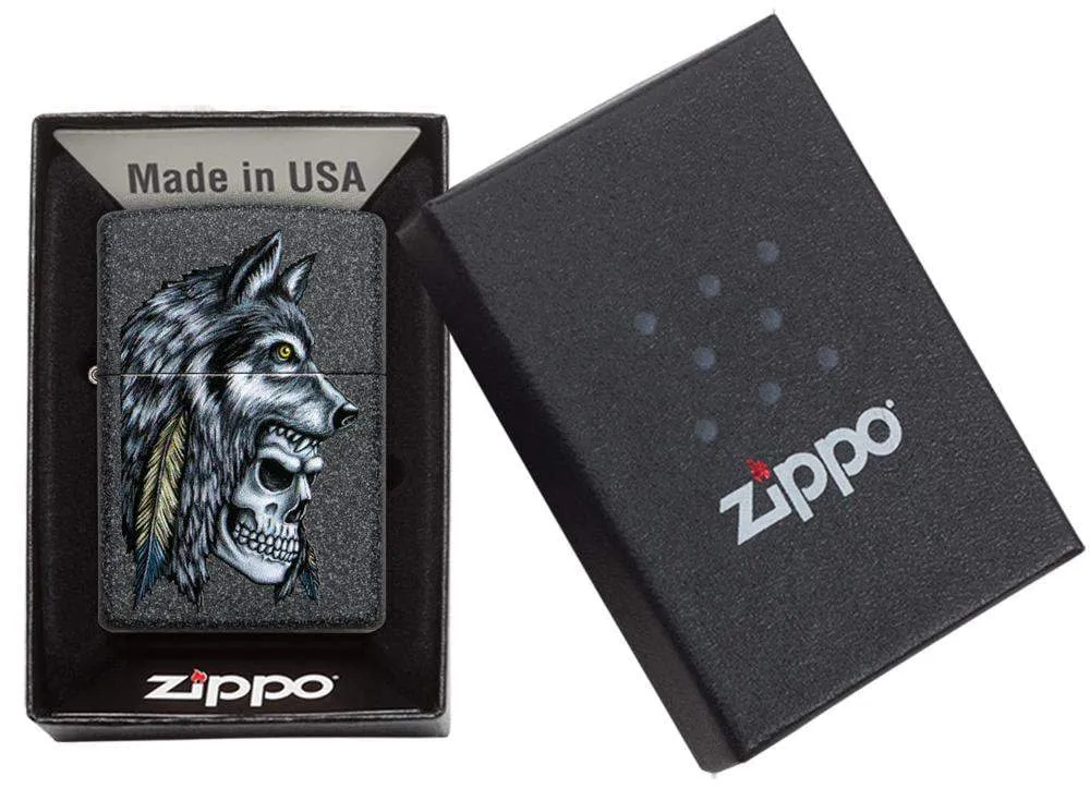 Zippo Wolf Skull Feather Design - 29863